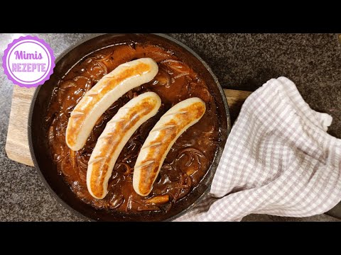 Bratwurst with onion sauce (onion roast sauce) Veal bratwurst recipe / Swiss classic
