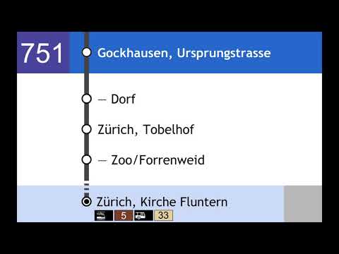 VBZ Ansagen - 751 - Bahnhof Stettbach – Gockhausen – Zürich, Kirche Fluntern