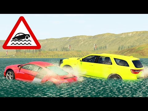 BeamNG.Drive - Cars Water Sliding Gliding Surfing Aquaplaning Drowning
