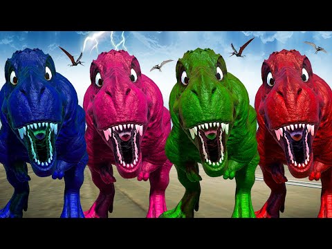 COLORFUL DINOSAURS vs Wolverine Spinosaurus & Giganotosaurus T-REX Fight in Jurassic World Evolution