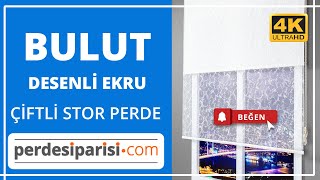 Bulut Desenli Ekru Çiftli Stor Perde (4K) PerdeSiparisi.com