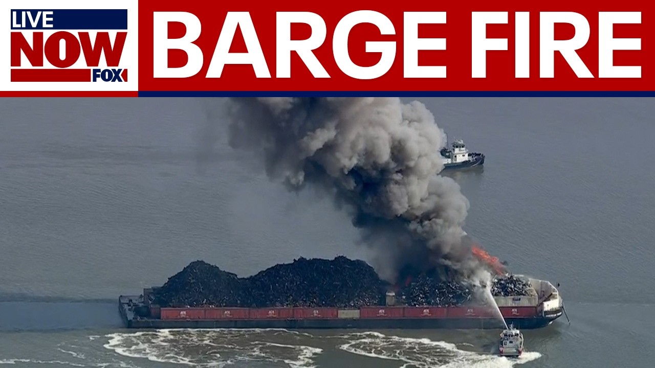 Scrap metal barge fire in Delaware River
