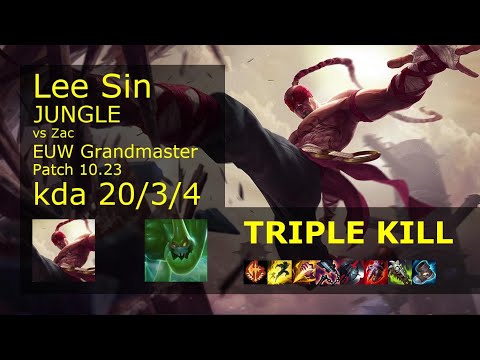 Lee Sin vs Zac Jungle - EUW Grandmaster 20/3/4 Patch 10.23 Gameplay