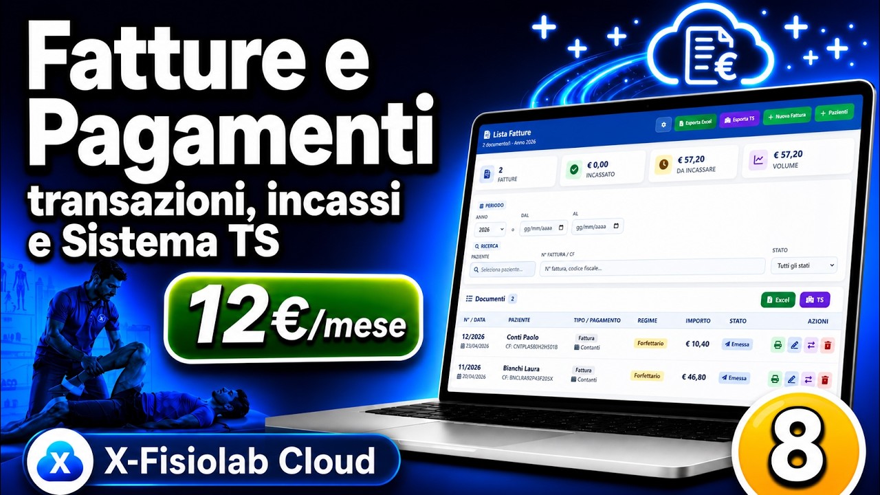 Fatture e Pagamenti per Fisioterapisti transazioni incassi e Sistema TS X-Fisiolab Cloud