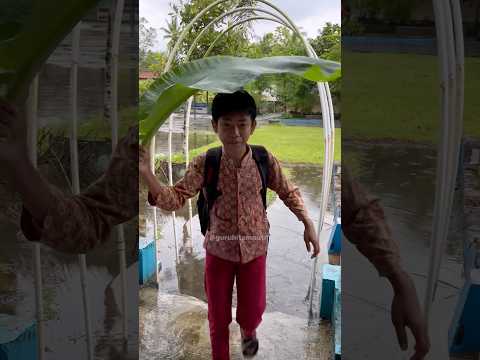Siswa ini pakai daun pisang buat ke sekolah #shorts