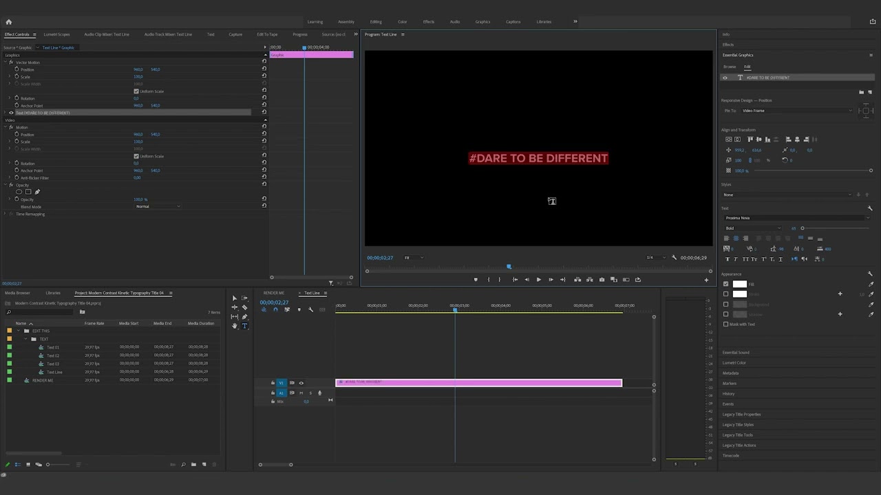 How to edit the Modern Contrast Kinetic Typography Title 04 in Premiere Pro