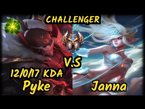 VandeR (PYKE) vs JANNA - 12/0/17 KDA BOTTOM SUPPORT CHALLENGER GAMEPLAY - EUW