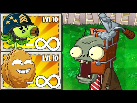 PvZ 2 Power Up Infinite !!! All Plants Level Max Vs 100 Brickhead Zombies Level 5