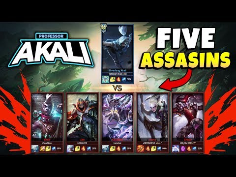 PROFESSOR AKALI VS 5 BRONZE ASSASSINS! (1V5) - League of Legends