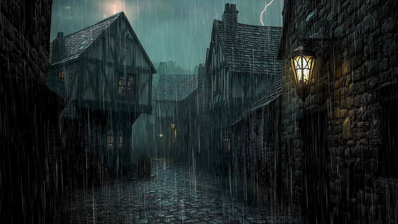 Find Relaxation with Gentle Rainfall & Thunder at a Medieval Town 🏰  Drift Off to Sleep