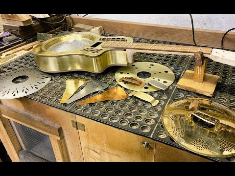 Brass Resonator guitar build | Ep 9 | Attach the neck and make a mountain of small bits