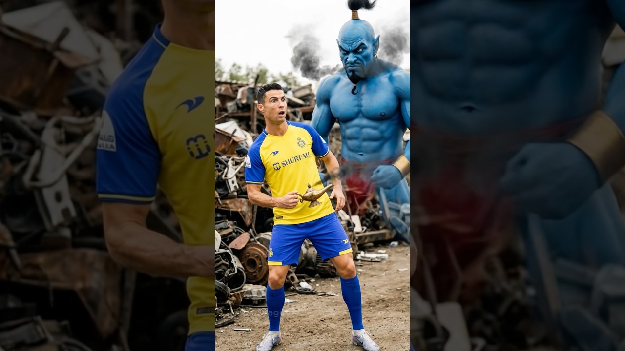 Ronaldo summons the genie from Aladdin’s lamp  #messi #ronaldo #ai #shorts #edit