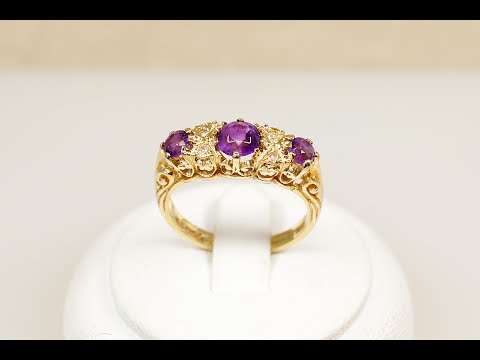 Vintage 9ct Amethyst & Diamond Trilogy Ring  #3867