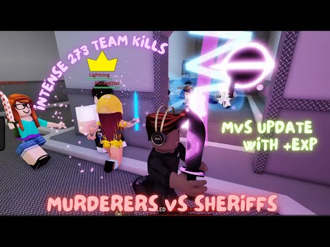 New MVS Update with +EXP shown - Space Station Map Murderers vs Sheriffs Level 100 Intense gameplay