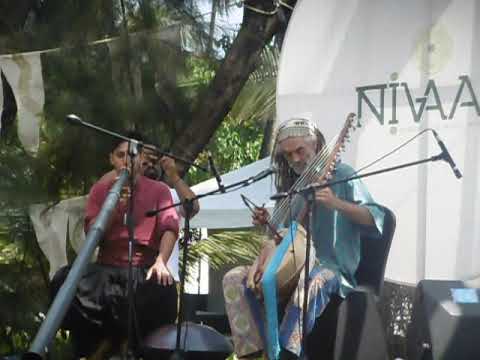 Martin Dubois playing Kora at Nivaan Hanpan Festival2020. Morjim, Goa