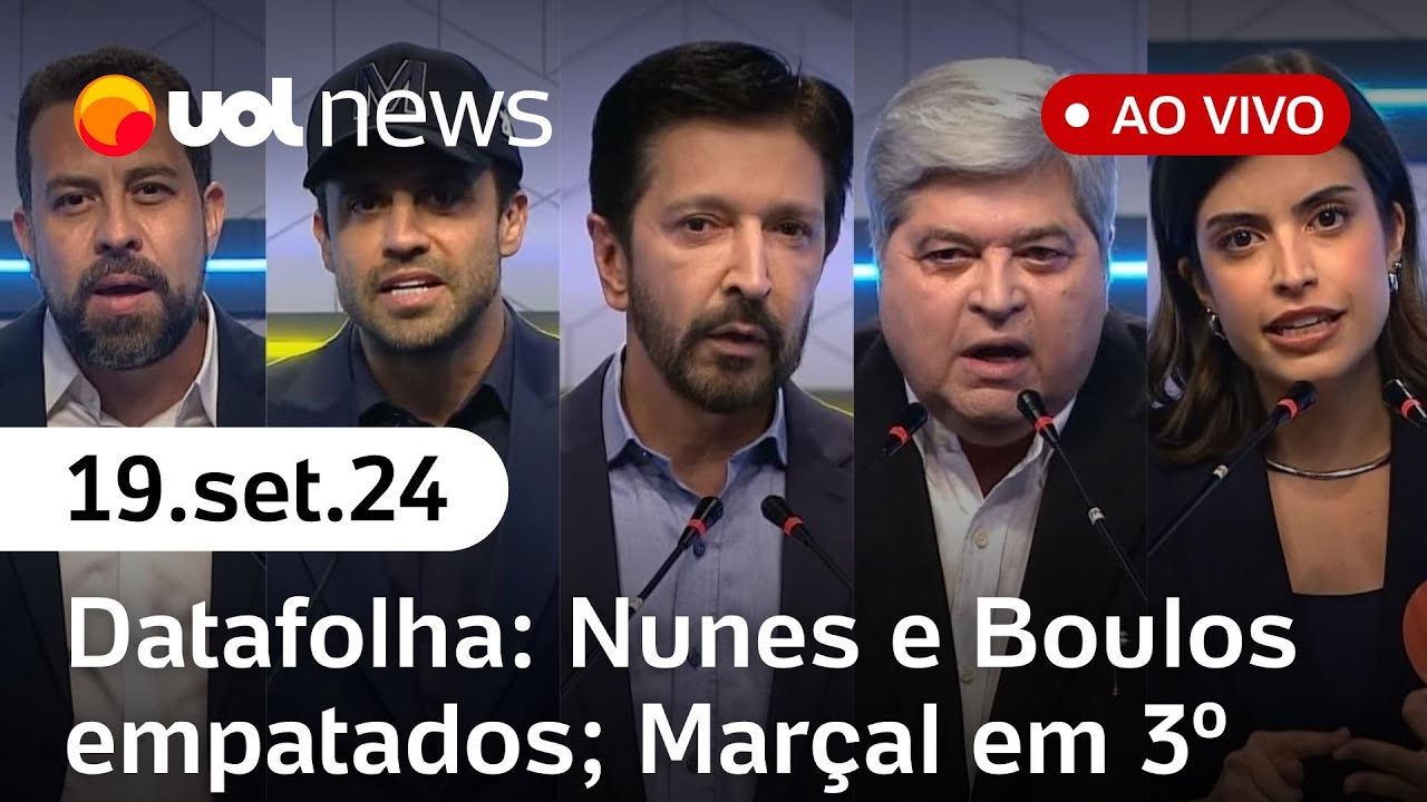 Datafolha: Nunes e Boulos empatados na liderança, Marçal segue em terceiro; Moraes x Musk | UOL News