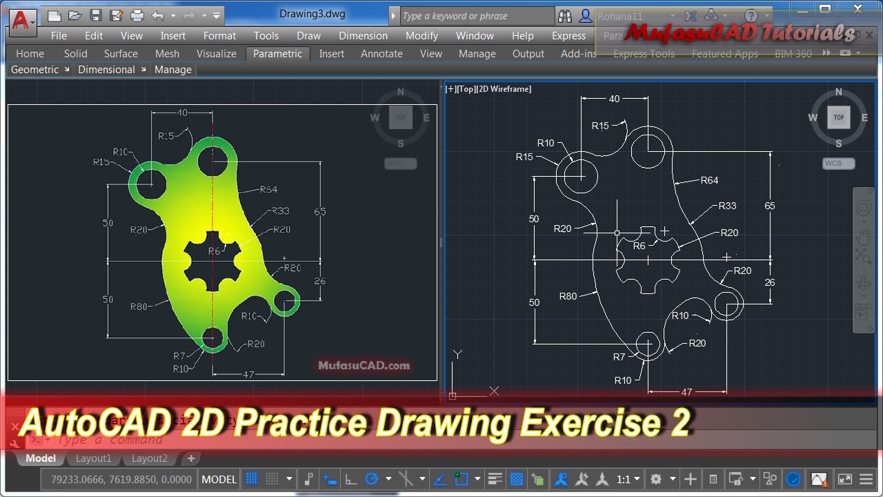 AutoCAD 2D Practice Drawing | Exercise 2 | Basic Tutorial