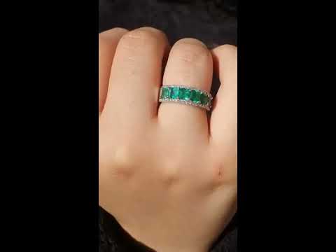 18k Emerald Wedding Band set with Diamonds-Eternity Emerald Ring