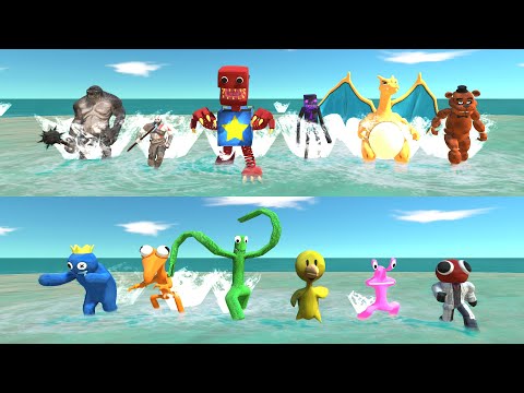 Pacific War - Team Rainbow Friends Fight Team Boxy Boo - Animal Revolt Battle Simulator