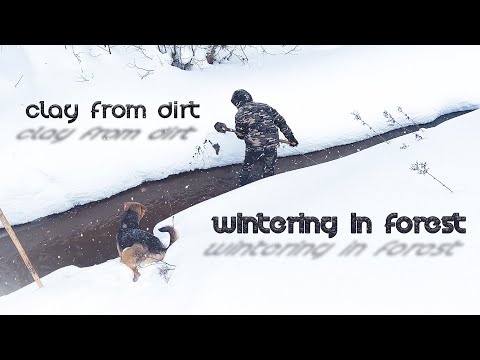 , title : 'Wintering in the Forest. Snowstorm near Log Cabin. How To Make and Extract Clay From Dirt.'