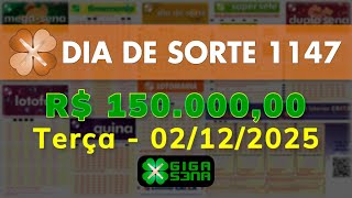 Resultado da Dia de Sorte 1147, Terça-feira, 02/12/2025