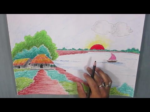 How to Draw a Village landscape with Oil Pastels | Episode 18