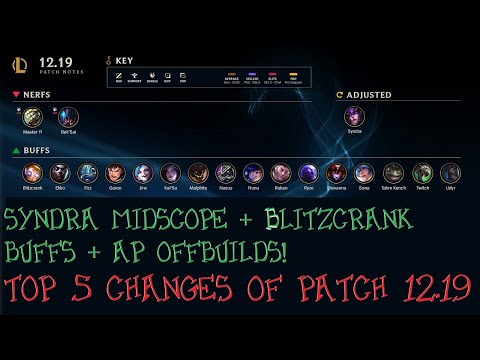 Syndra Midscope + Fighter Blitzcrank + AP Offbuilds! Top 5 Changes of Patch 12.19