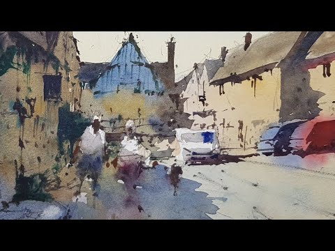Watercolor Demo - English Village Street Scene - Composition Tips - Laycock #1
