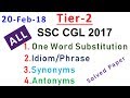 20 Feb SSC CGL 2017 English Tier 2 All Idiom Phrase OWS Synonyms Antonyms Solved Paper In Hindi