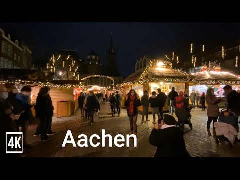 Aachen , Germany - Christmas Light Night Walk 2021 (4k 60fps) Walking Tour