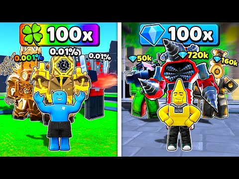 100x LUCK vs 100x GEMS in Toilet Tower Defense!