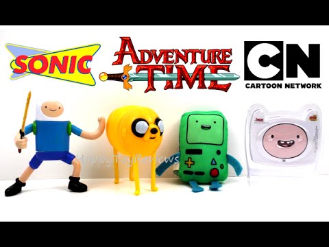 2016 ADVENTURE TIME SONIC DRIVE-IN CARTOON NETWORK SET 4 KIDS MEAL TOYS COLLECTION WACKY PACK REVIEW Video