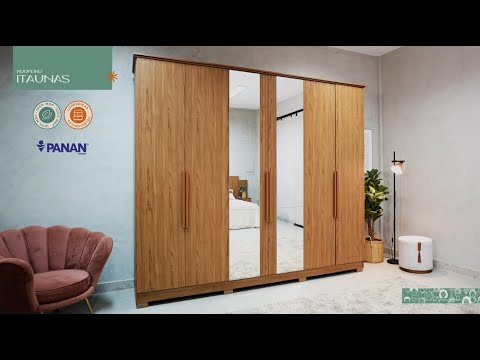 Video thumbnail of Guarda Roupa Casal com Espelho e Pés 6 Portas 100 MDF Itaunas Panan