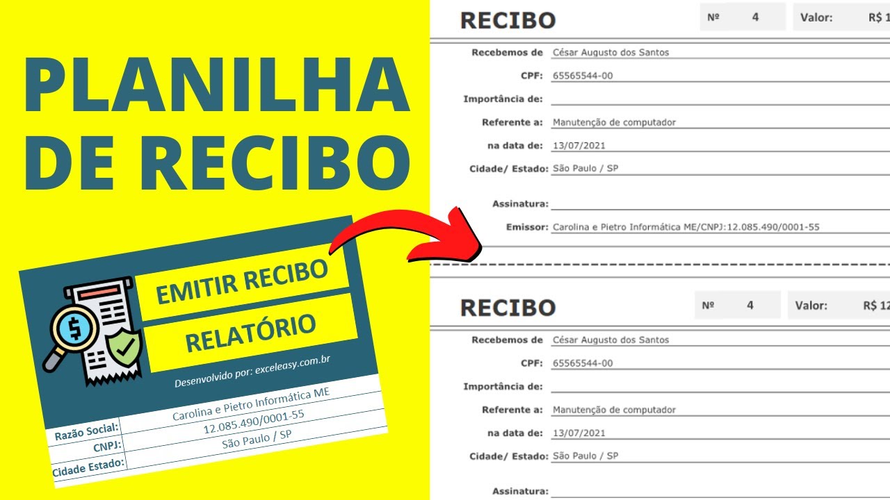 Recibo de Pagamento Excel - Modelo para Impressão