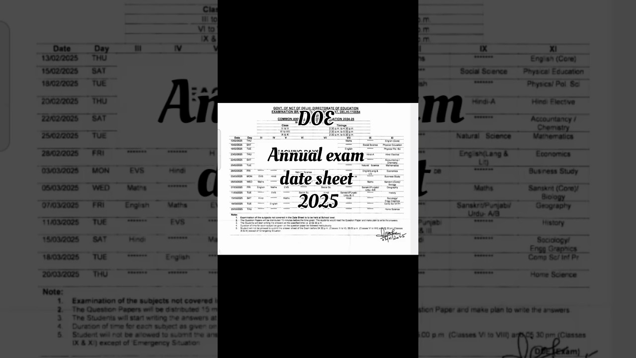 Annual exam date sheet 2025 class-9,8,7,6 | CBSE annual exam date sheet #shorts