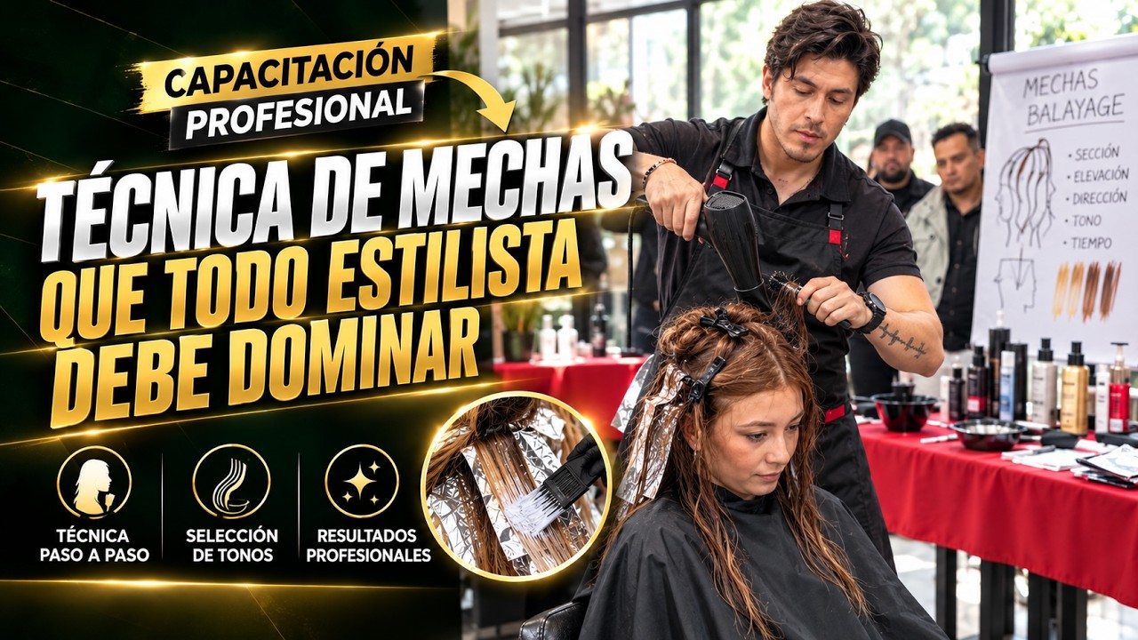 Colorista de Narbo's Salón Spa aplicando mechas durante una capacitación de Wella Professionals