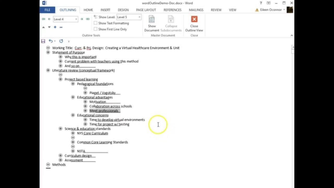 Is there an outline template in Microsoft Word?