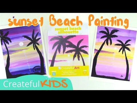 How To Paint a Sunset with Palm Trees --Art Lesson for Kids