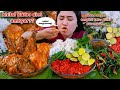 EAT SPICY FISH CURRY MIXED WITH EGG CHILI SAMBAL AND DELICIOUS RAW FRESH