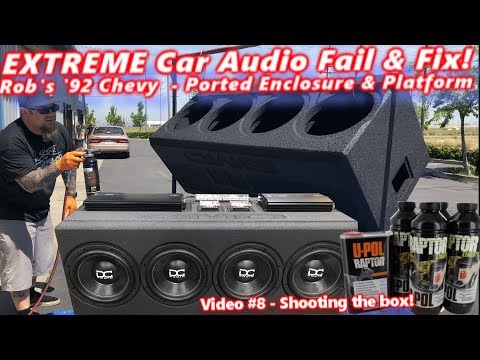 Extreme Car Audio FAIL & Fix "Bucket o' BASS" Chevy 4 12" Subs Ported Box & Platform DONE! Video 8
