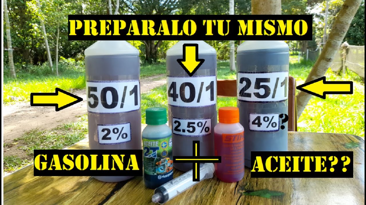 Como preparar el  combustible para la Desbrozadora o Motosierra (50/1, 40/1 y 25/1)