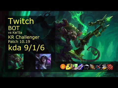 Twitch ADC vs Kai'Sa - KR Challenger 9/1/6 Patch 10.19 Gameplay // [롤] 트위치 vs 카이사