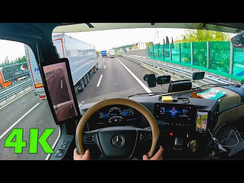 4K POV Truck driving Mercedes Actros L 2022 to Verona Italy