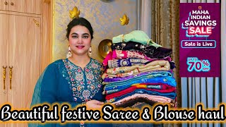 Meesho Maha indian saving sale upto 70% off Festive Saree & blouse haul @PoojaRikichoyal 