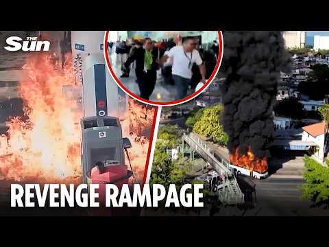 Terrifying moment machine gun cartel BURN DOWN busy gas ...