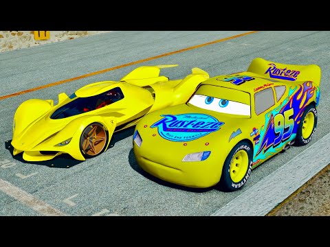 Lightning McQueen Yellow Edition vs Ferrari Piero LM 2025 - Drag Race 10 KM