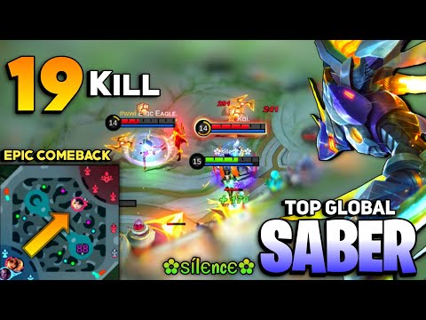 EPIC COMEBACK 19 Kills! Jungle Saber [ Top Global Saber Best Build 2021 ] By ✿ѕílєncє✿ - MLBB
