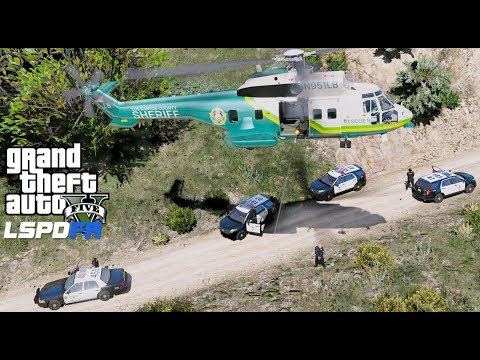 GTA 5 LSPDFR Police Mod #606 LASD Super Puma Rescue Helicopter Providing Air Support To Ground Units