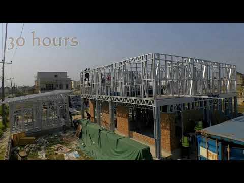 Light steel structured house construction time-lapse