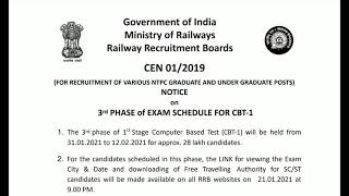 RRB NTPC 2021 - Phase 3  of Exam Schedule for CBT1- Official